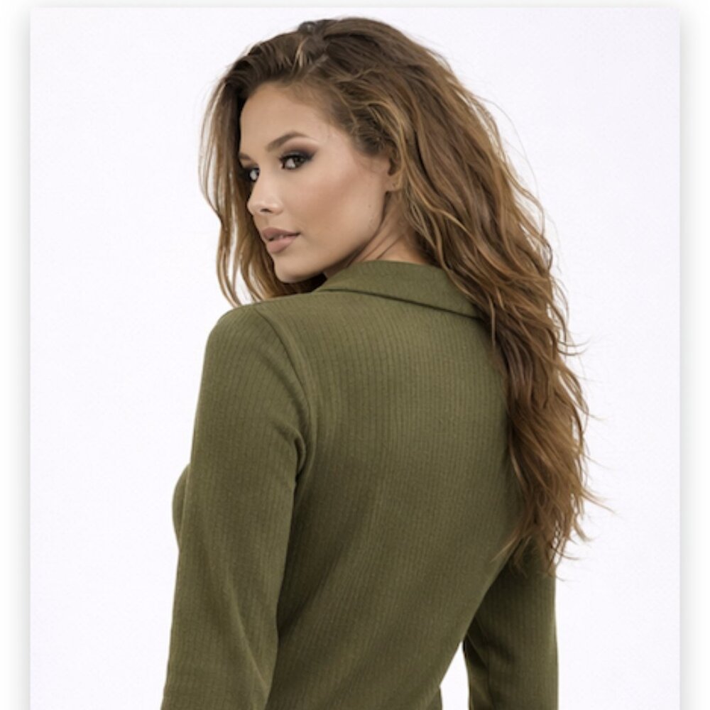 โจ Olive Ribbed Collared Knit Dress โจ - Picture 4 of 4